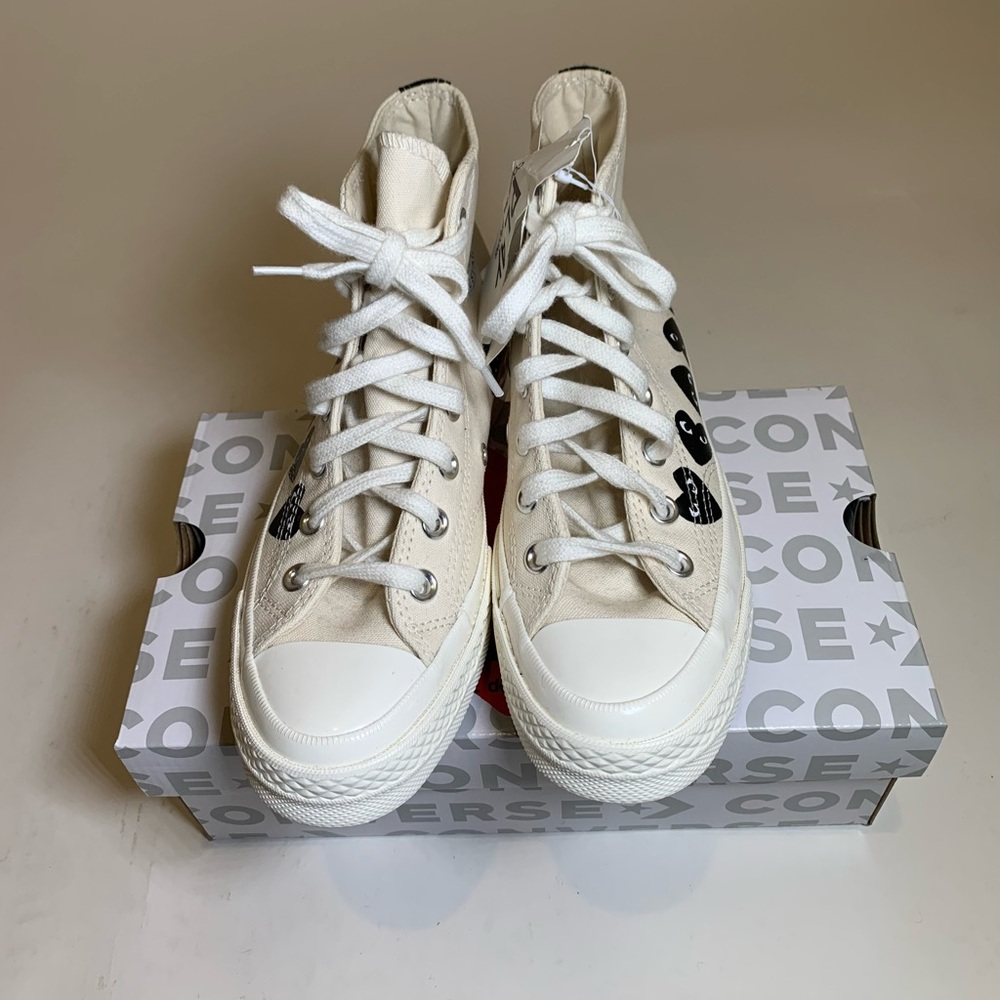 Multi Heart High Top Converse in Beige